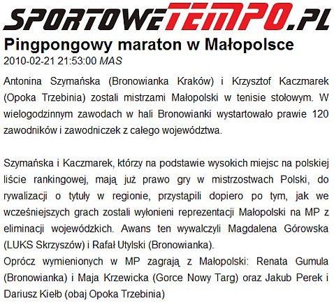 Artyku z portalu sportowetempo.pl